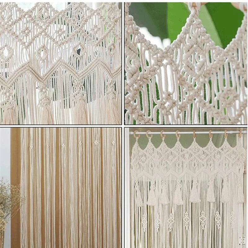 🌿🤍 Handwoven Macramé Door Curtain – Boho Cotton Wall Hanging Tapestry
