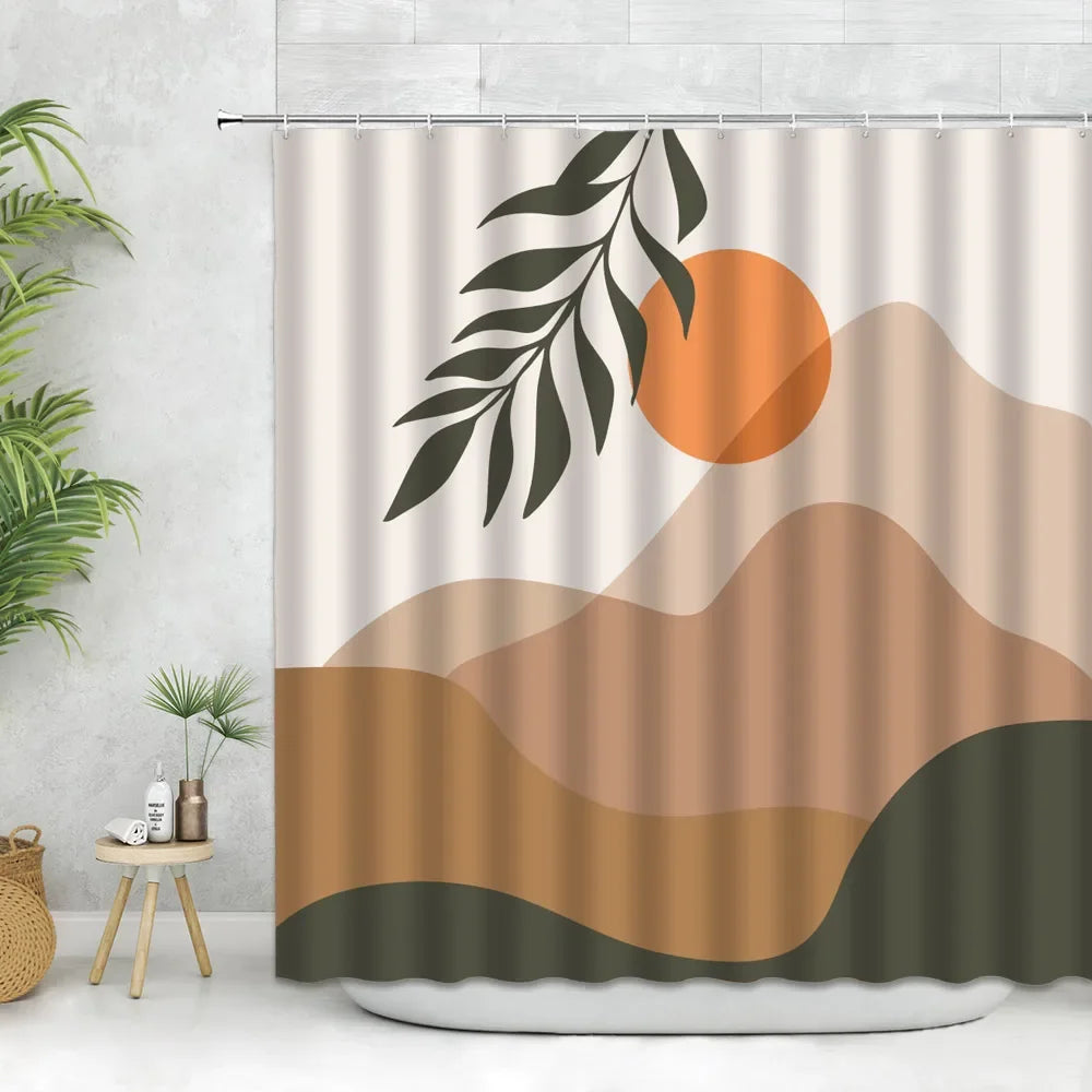 🚿🌿🤍 Boho Abstract Shower Curtain – Modern Nordic Color Block Bathroom Curtain