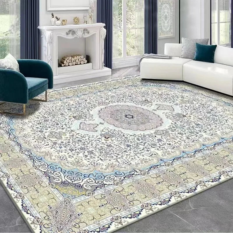 🌿🤍 Boho Vintage Crystal Velvet Area Rug – Soft Modern Living Room Carpet