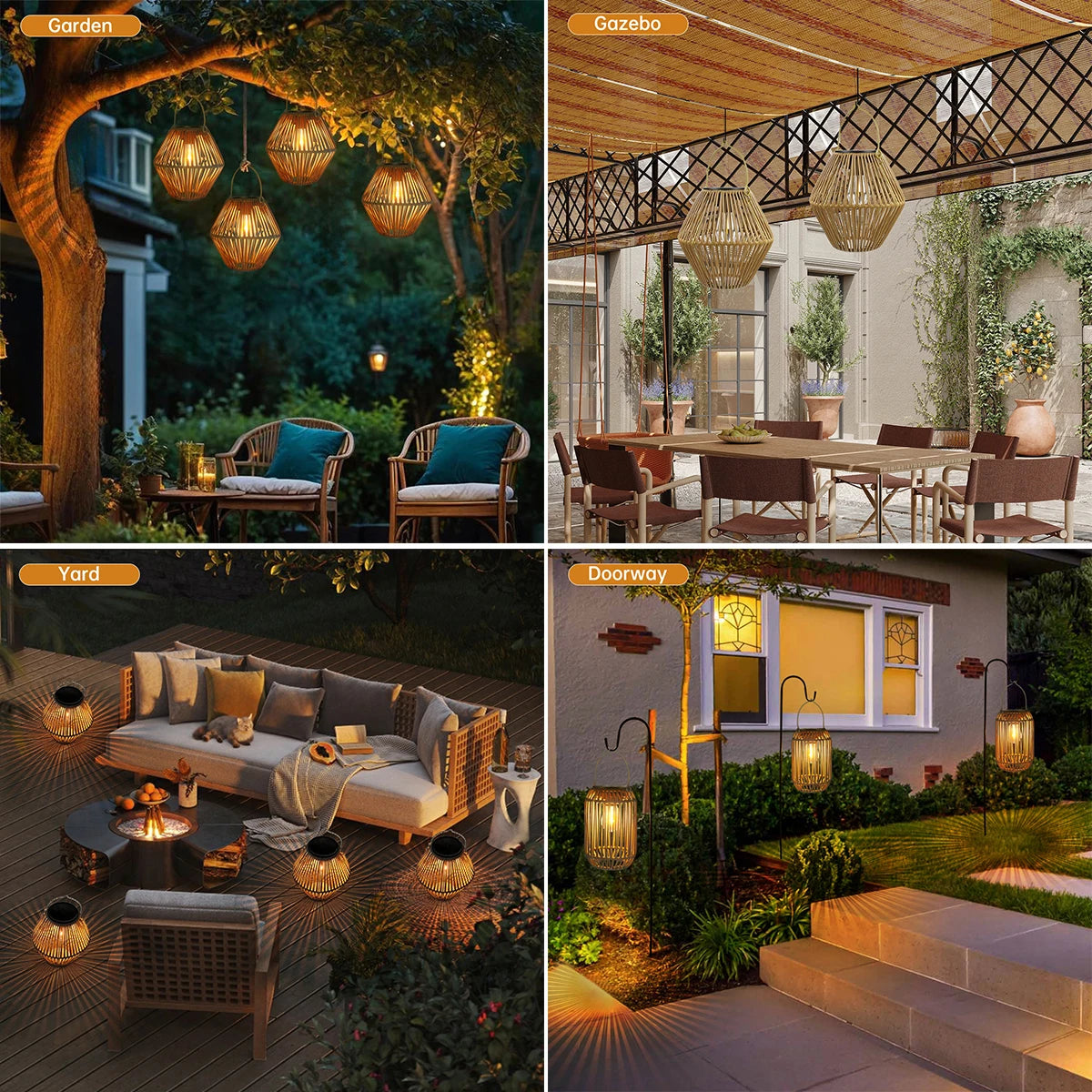 🤍 Boho Glow Solar Lantern – Waterproof Rattan Outdoor Hanging Light