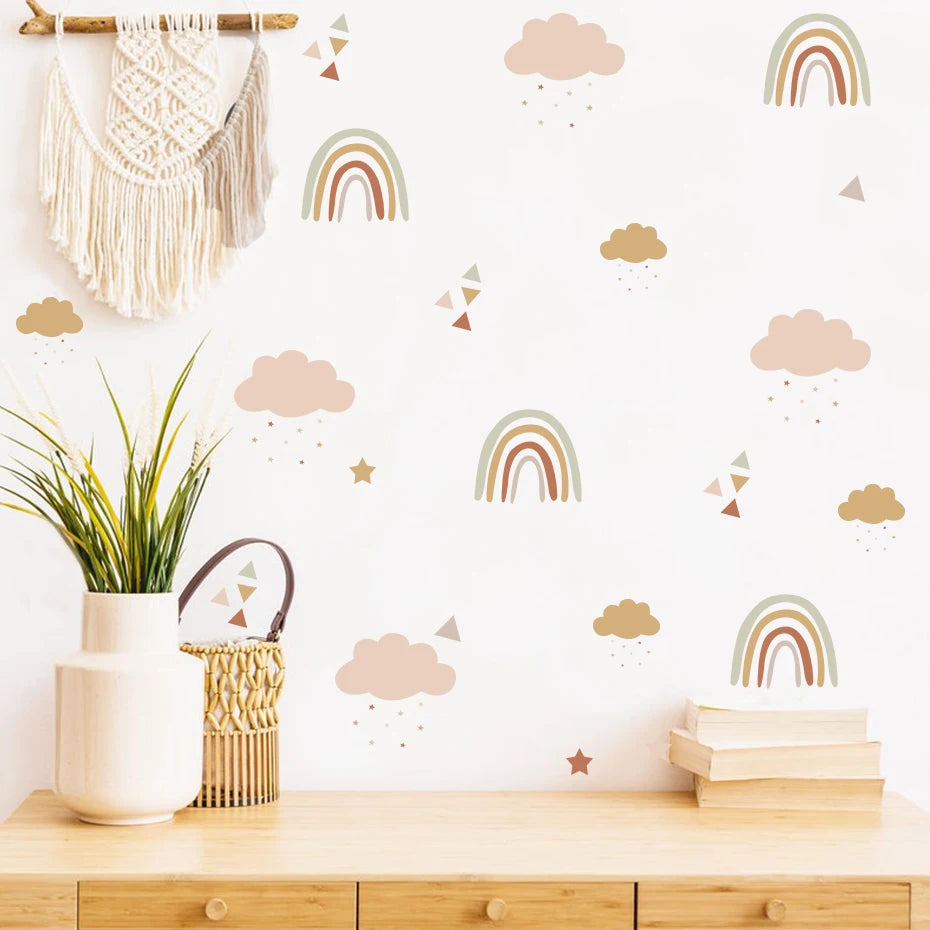 🌈☁️🤍 Boho Rainbow Wall Decals – Peel & Stick Nursery Wall Art