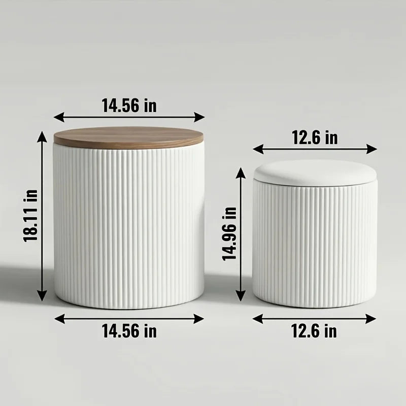 🤍🪑 Round Storage Ottoman Set – Upholstered Accent Stools with Hidden Storage (Set of 2)
