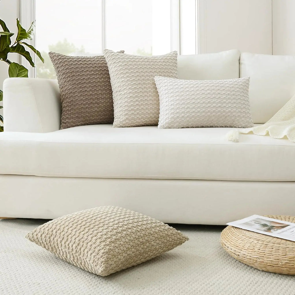 🌿🤍 Boho Striped Corduroy Pillow Cover – Farmhouse Decorative Throw Cushion