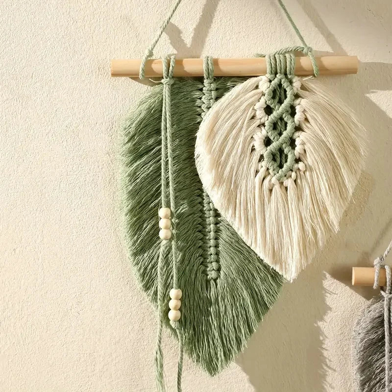 🌿🍃🤍 Boho Macramé Leaf Wall Hanging – Handwoven Botanical Tapestry Wall Art