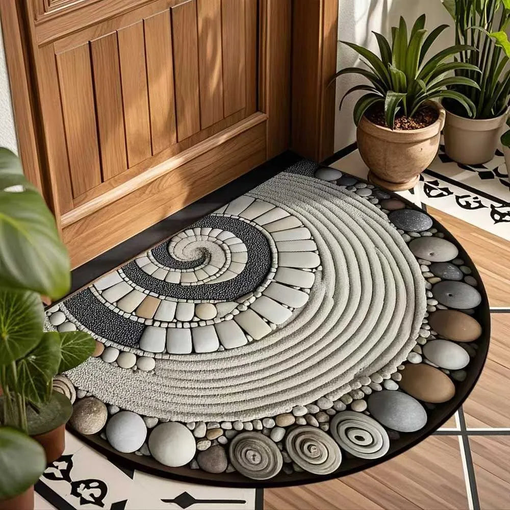 🌸🤍 Boho Half-Moon Doormat – Washable Non-Slip Entryway Rug