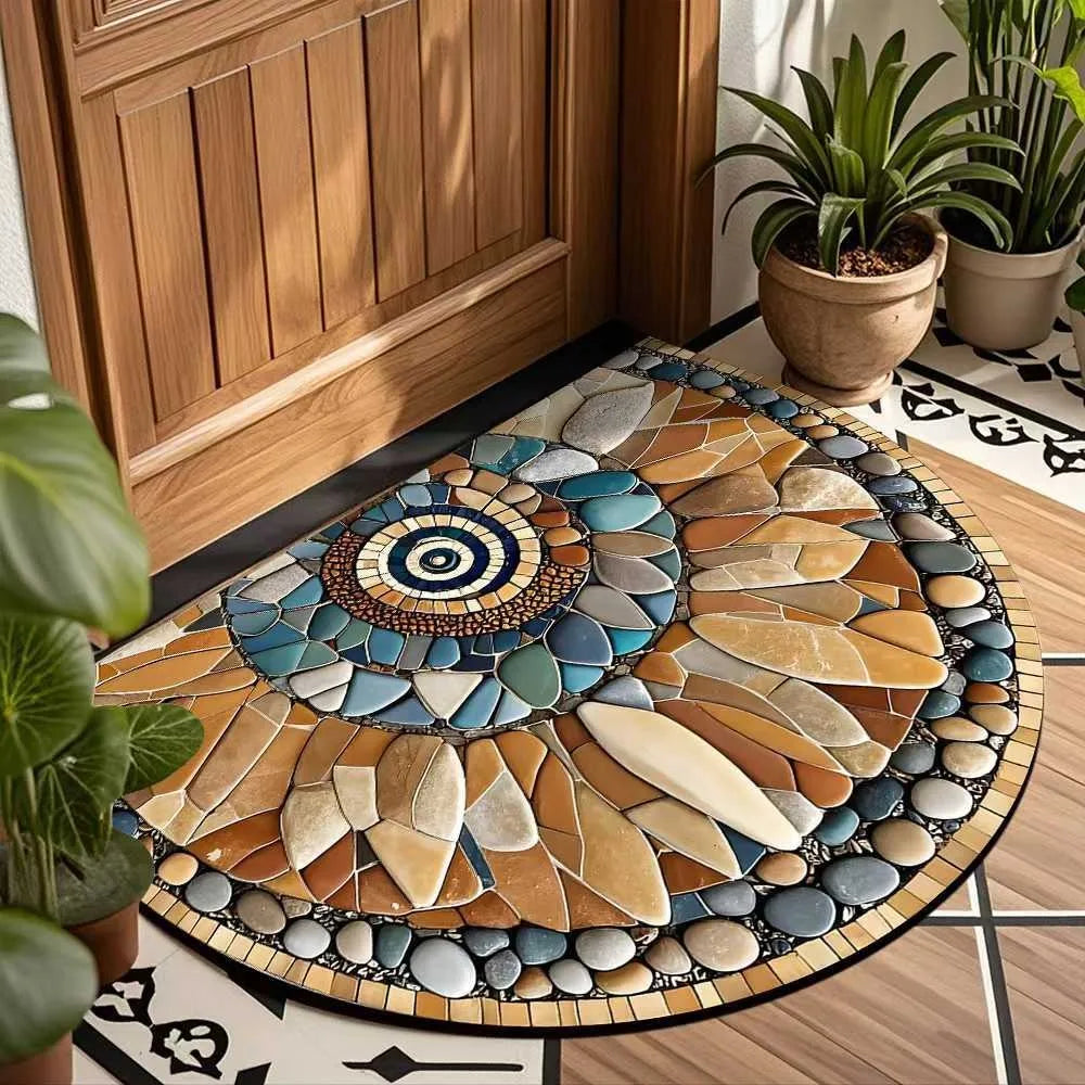 🌸🤍 Boho Half-Moon Doormat – Washable Non-Slip Entryway Rug