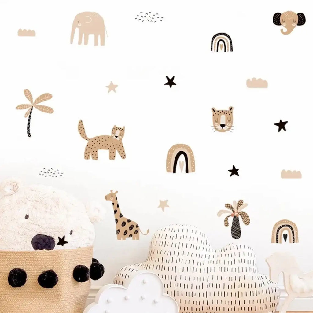 🌈⭐🐻 Boho Rainbow & Woodland Friends Wall Decals – Watercolor Nursery Wall Art