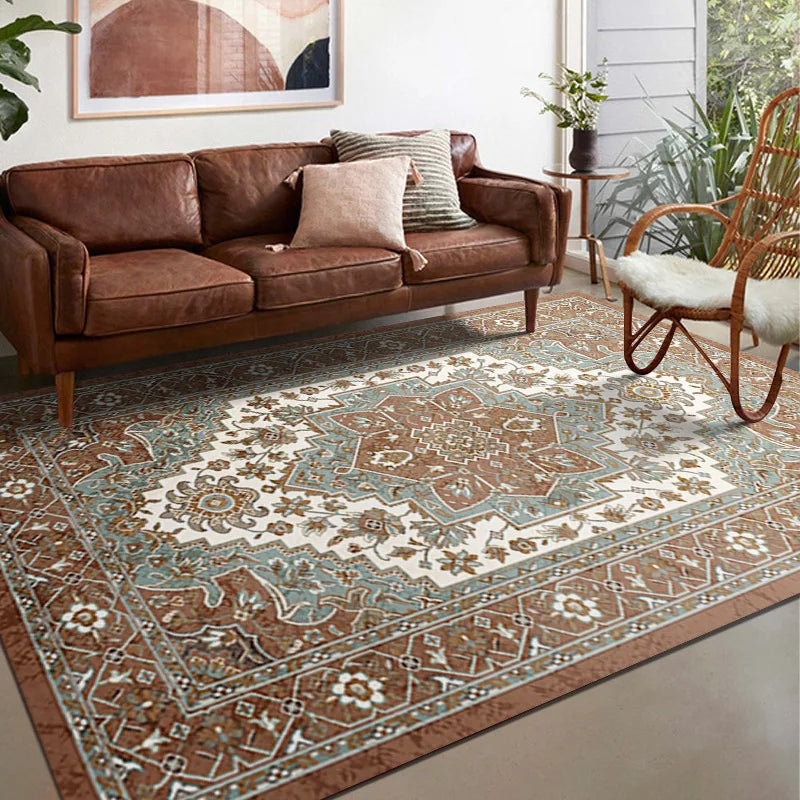 🌿🤍 Boho Vintage Crystal Velvet Area Rug – Soft Modern Living Room Carpet