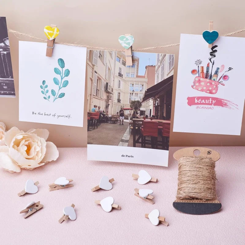 🤍 Heart Wooden Clothespins – Decorative Photo Display Clips (Set of 50)