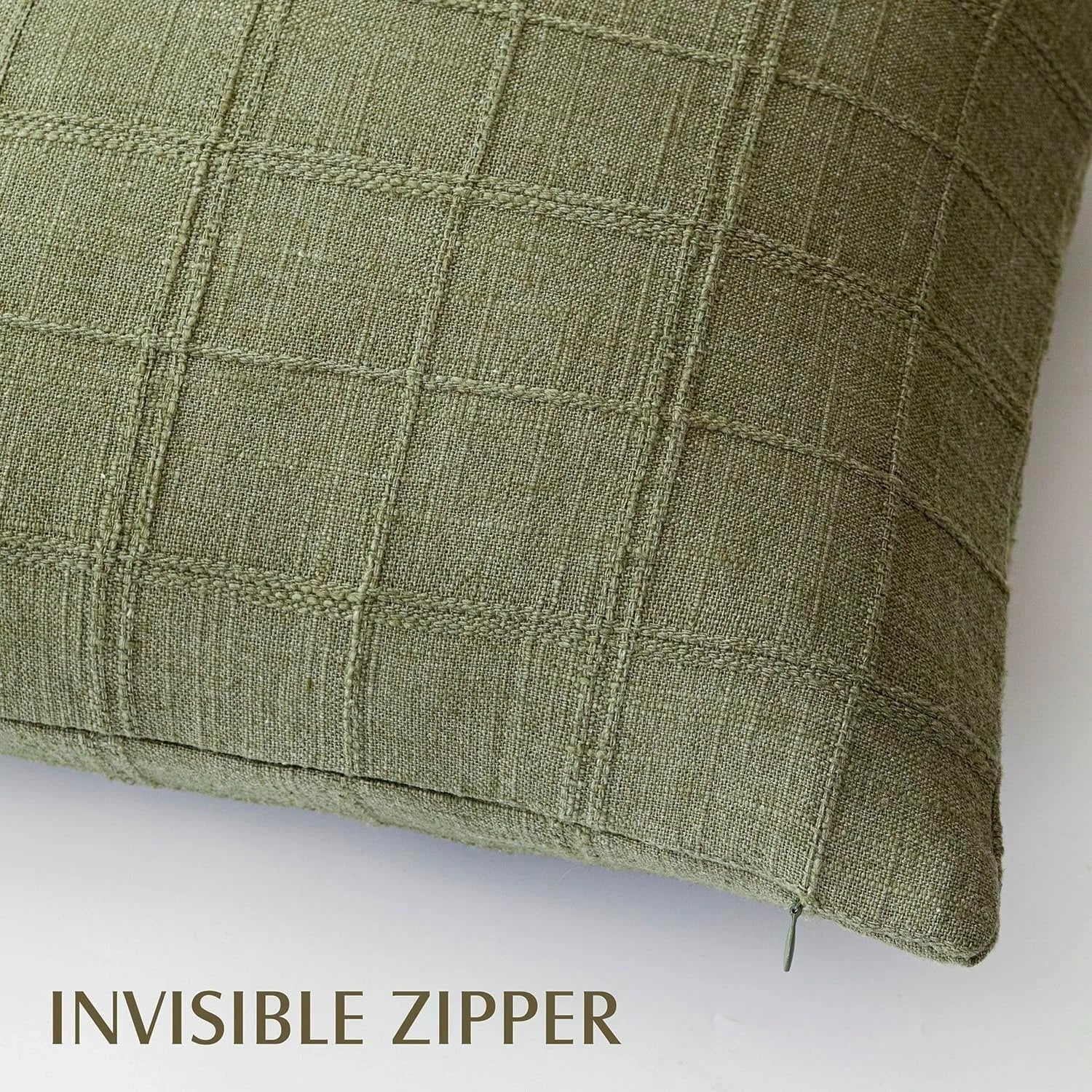 🌿🤍 Natural Linen Check Pillow Cover – Boho Farmhouse Decorative Cushion