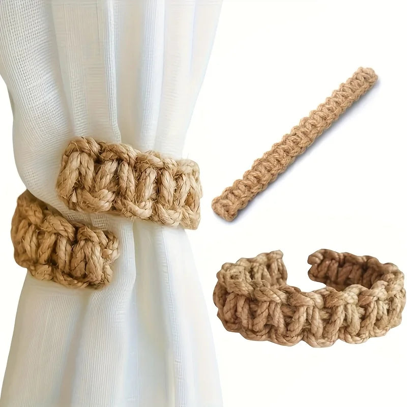 🌿🤍 Boho Rope Curtain Tiebacks – Handwoven Linen Curtain Holdbacks (Set of 8)