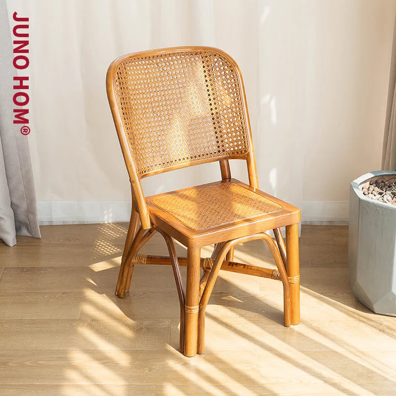 🌿🤍 Boho Rattan Dining Chair – Handwoven Accent Chair with Natural Backrest