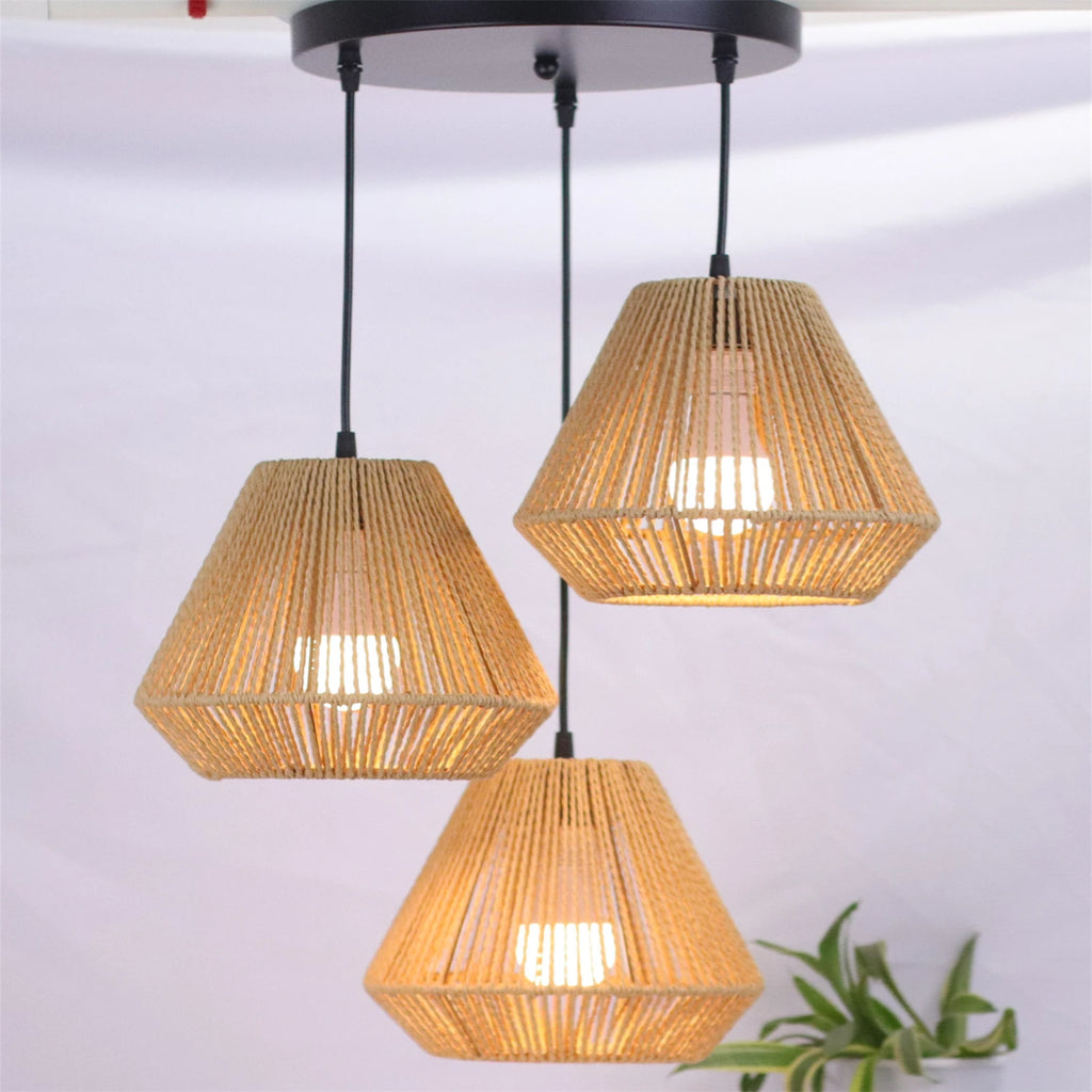 🌿✨ Boho Woven Pendant Lamp – Handcrafted Hemp Rope Hanging Light