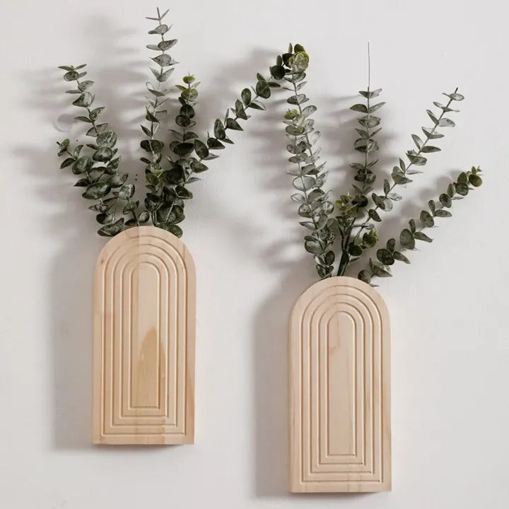 🌿🪵🤍 Boho Wooden Wall Vase – Arched Hanging Planter & Dried Floral Display