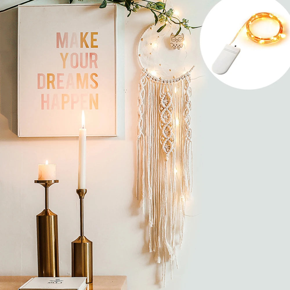 🌙🌿🤍 Boho Moon and Stars Macramé Dream Catcher – Handwoven Nursery Wall Hanging