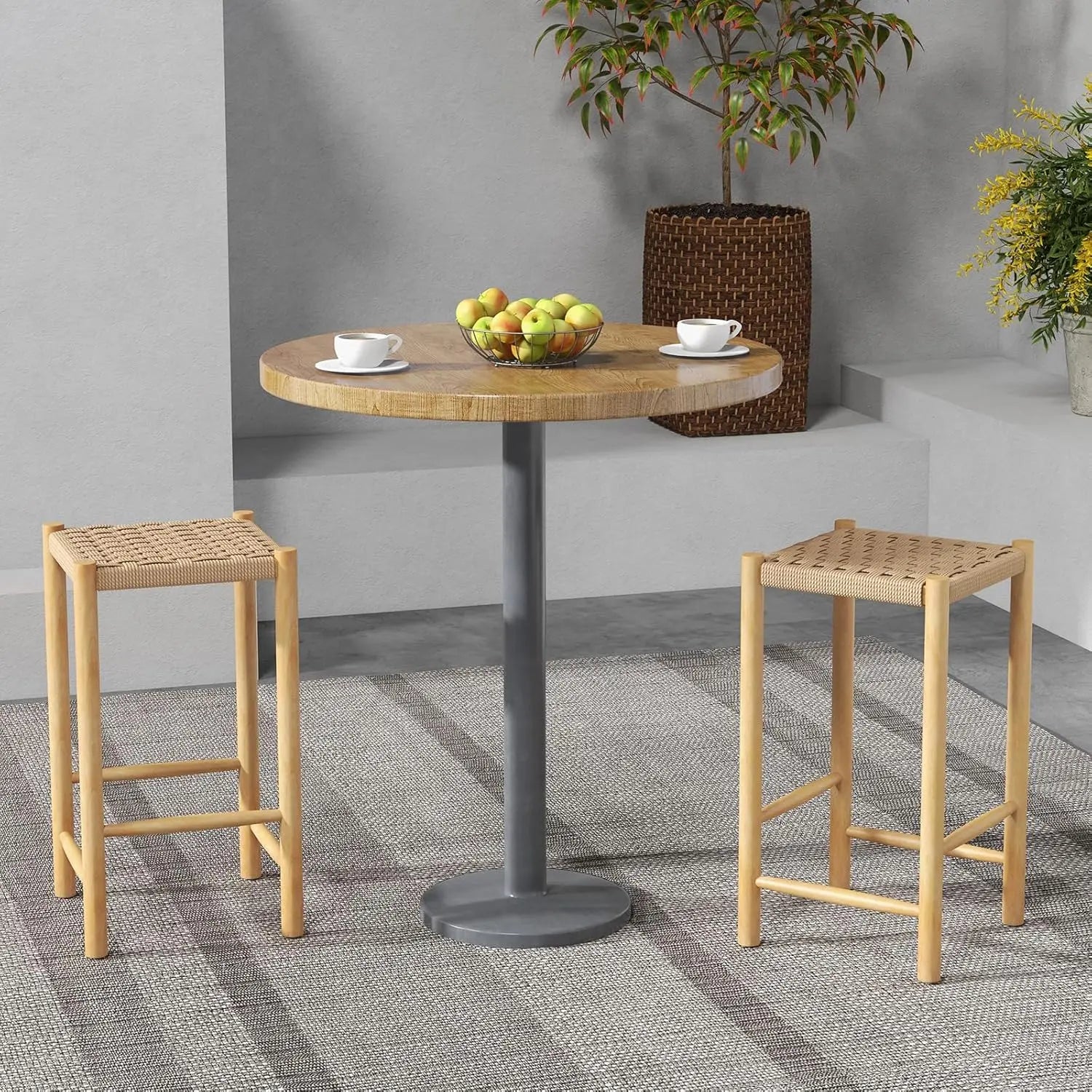 🌿🤍 Boho Rattan Counter Stools – Armless Saddle Bar Chairs (Set of 2)