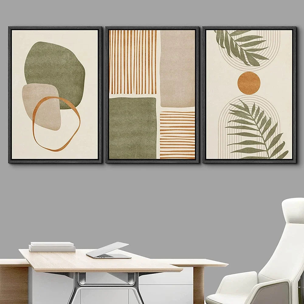 🌿🎨🤍 Boho Tropical Leaf Canvas Wall Art – Modern Abstract Print Set (Set of 3)