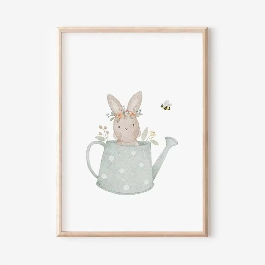 🐰🐻🐝🌸 Boho Friends Wall Art –  Animal Nursery Canvas Print