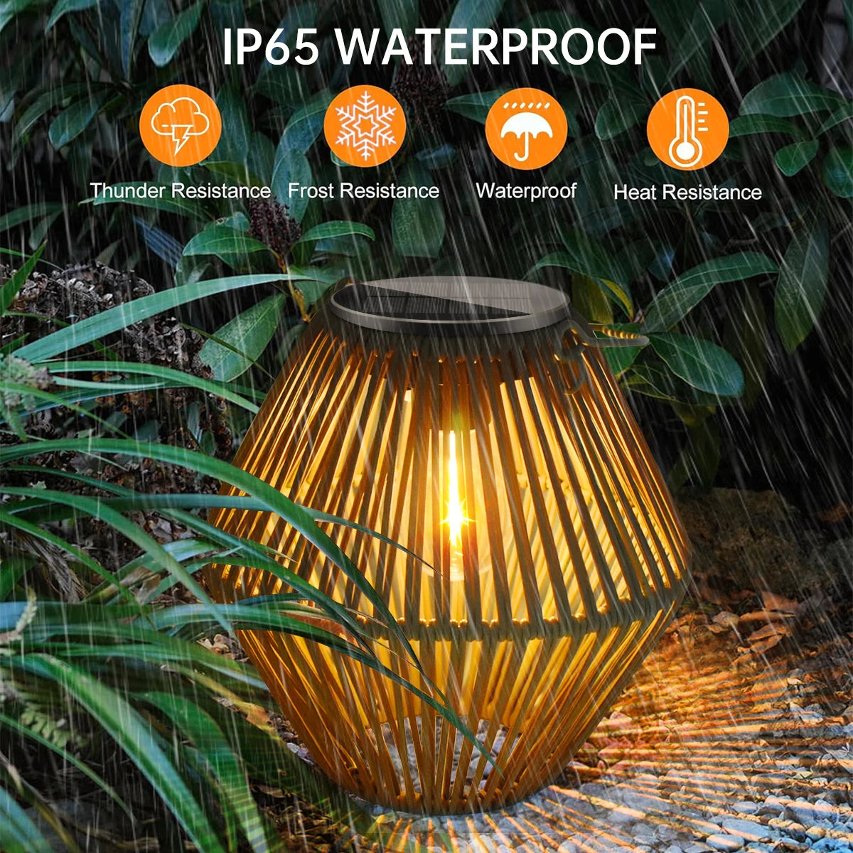 🤍 Boho Glow Solar Lantern – Waterproof Rattan Outdoor Hanging Light