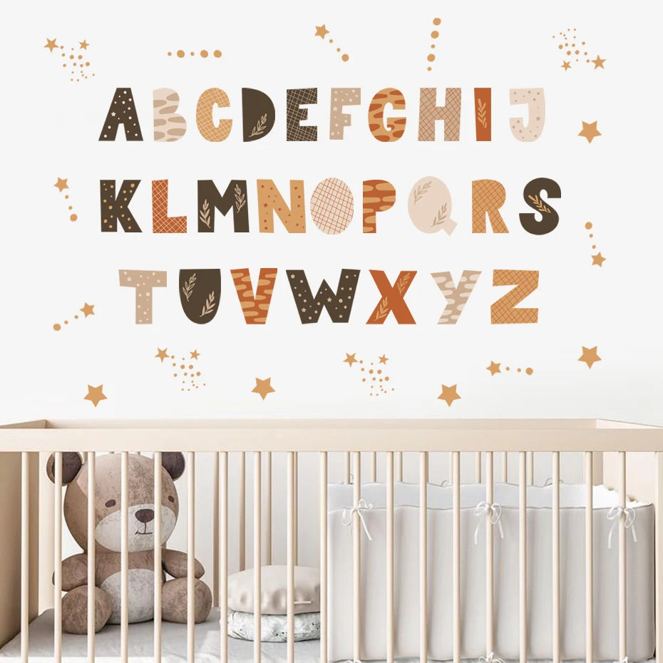 ⭐🔤🌈 Boho Alphabet Wall Decals – Watercolor Nursery & Kids Room Wall Art