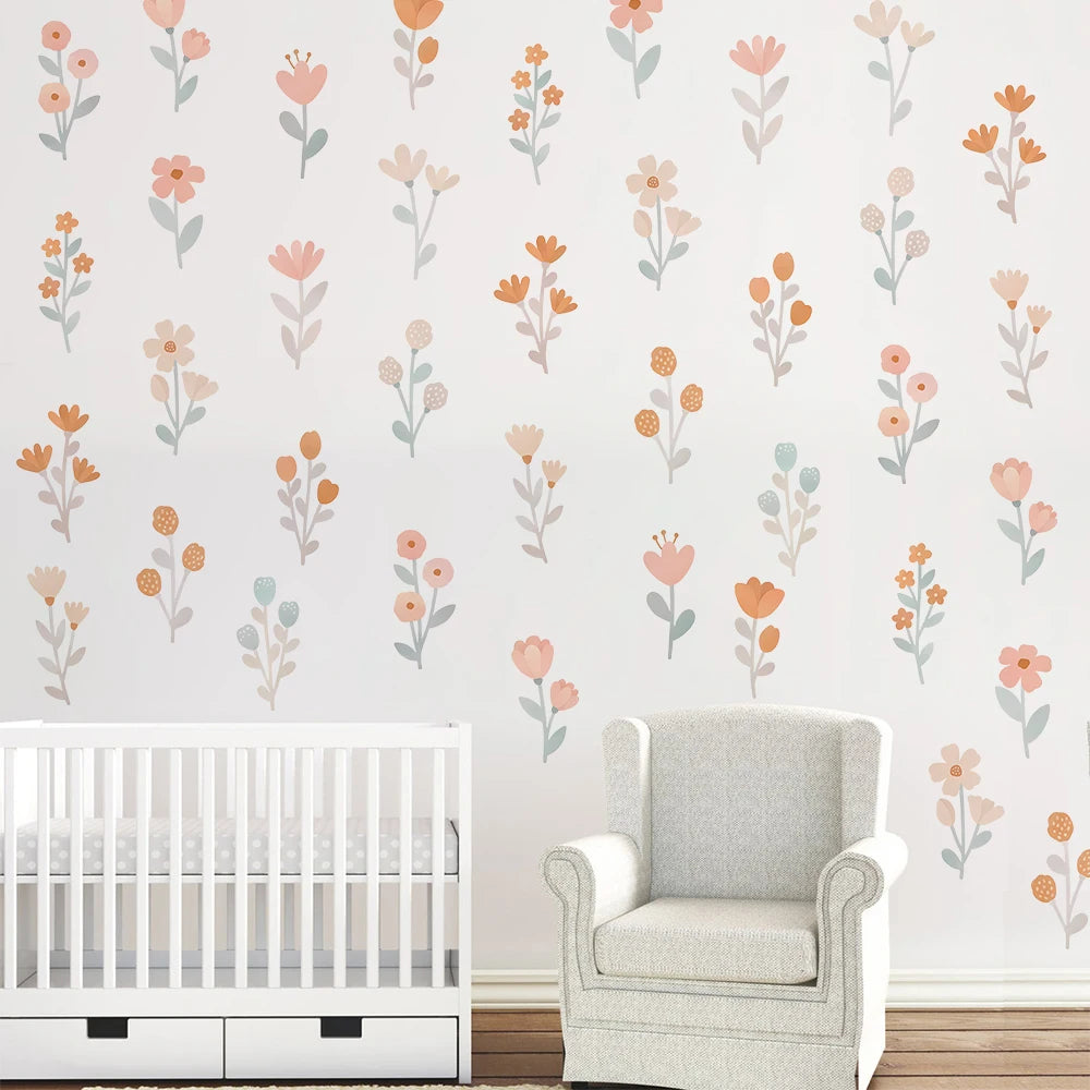 🌸🌿 Boho Watercolor Floral Wall Decals – Botanical Nursery & Kids Room Wall Art