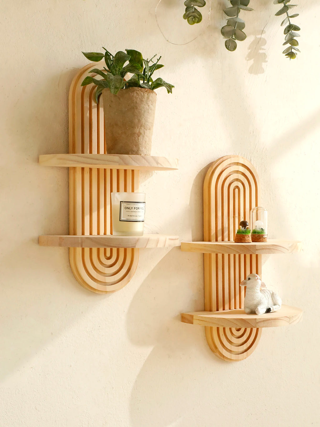 🌿 Boho Geometric Wall Shelf – Natural Wood Floating Display Shelf
