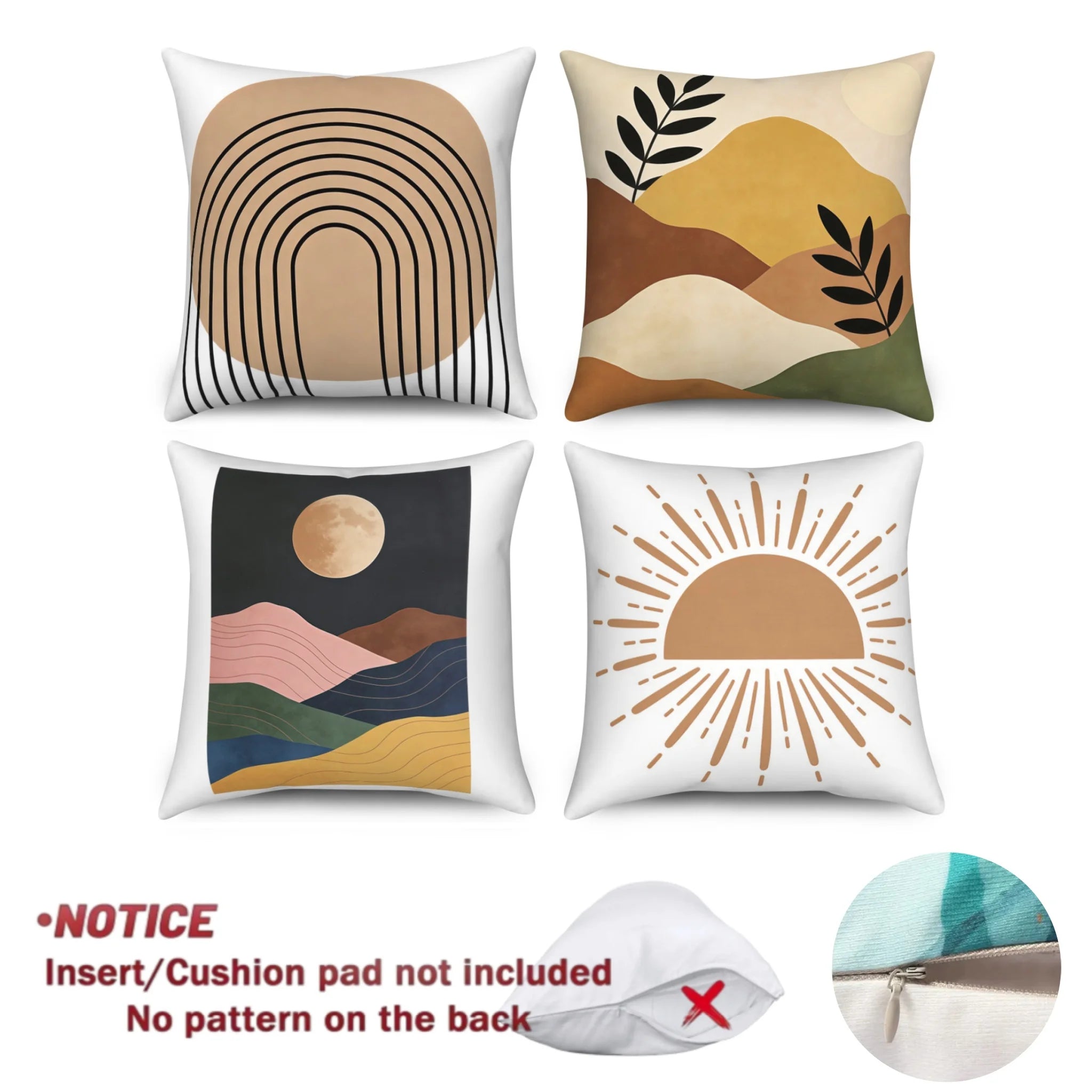 ☀️🌙🏔️ Boho Sun, Moon & Mountain Pillow Cover Set – Modern Abstract Throw Cushions (Set of 4)