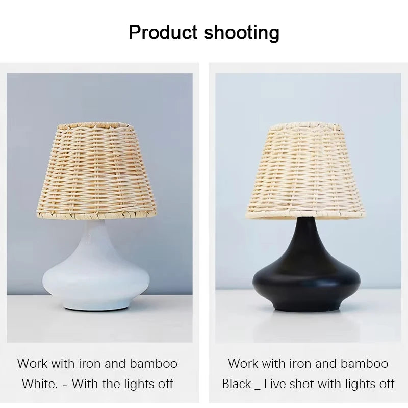 🌿✨ Boho Bamboo Table Lamp – Handwoven USB Dimmable Bedside Light