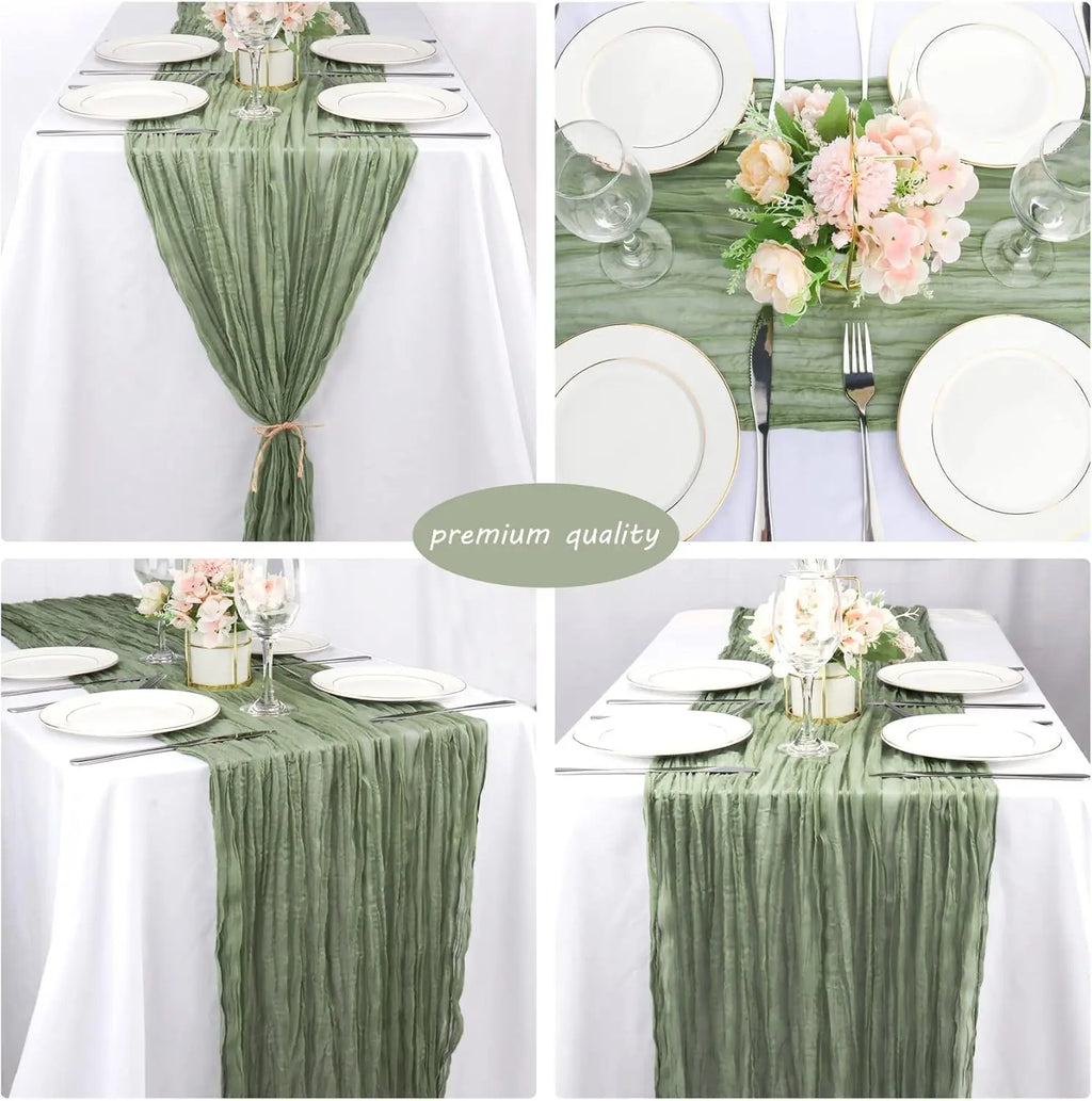 🤍🌾 Boho Cheesecloth Table Runner Set – Rustic Gauze Table Décor (10 Pieces)