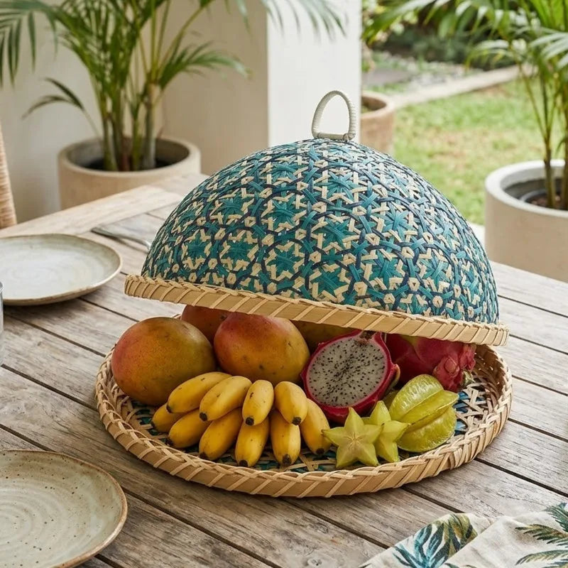 🌿🧺 Boho Rattan Fruit Basket with Lid – Handwoven Wicker Table Centerpiece