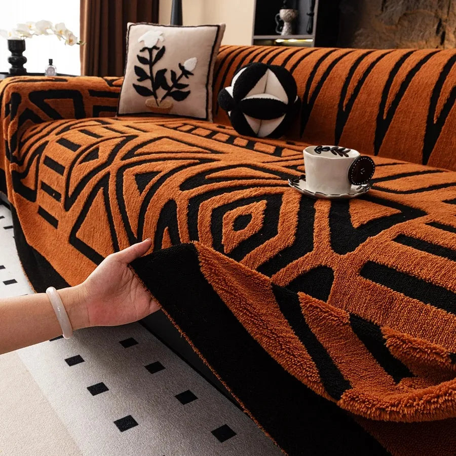 🛋️🌿🤍 Boho Jacquard Fleece Sofa Throw – Soft All-Season Couch Cover & Blanket
