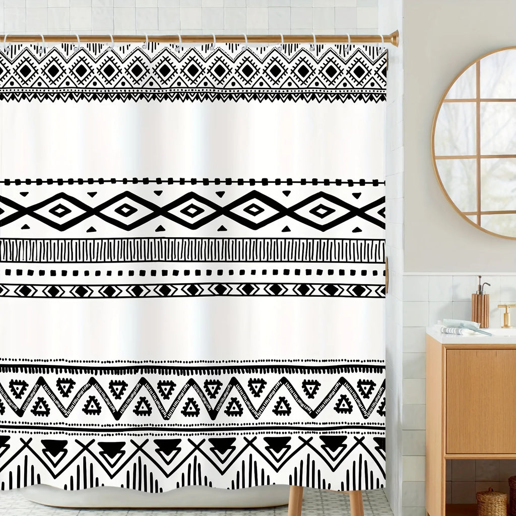 🌿 Boho Abstract Stripe Shower Curtain – Waterproof Modern Bathroom Décor Set