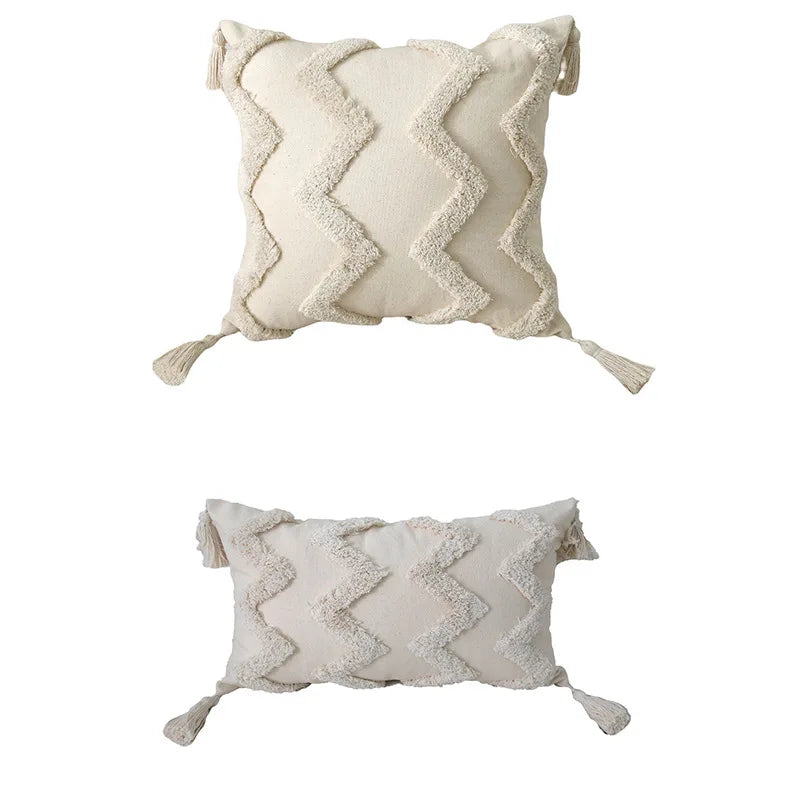 🌿🤍 Boho Tufted Lumbar Pillow Cover – Moroccan Embroidered Accent Cushion