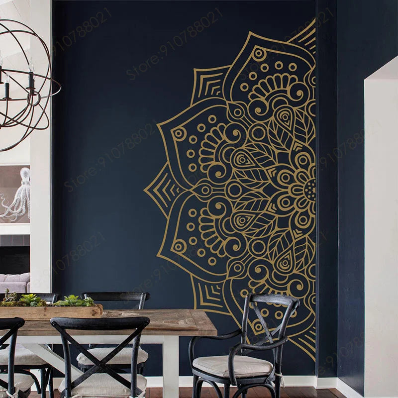🕉️🌿 Boho Mandala Half Wall Decal – Removable Meditation & Yoga Wall Art