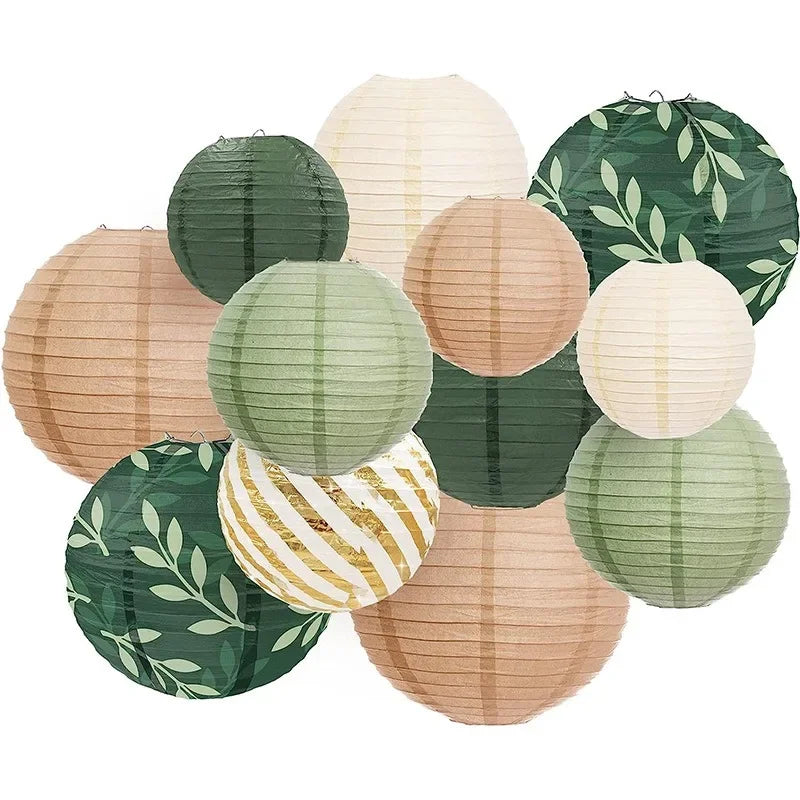 🌿🏮🤍 Boho Sage Green Paper Lantern Set – Hanging Party Décor (Set of 6)
