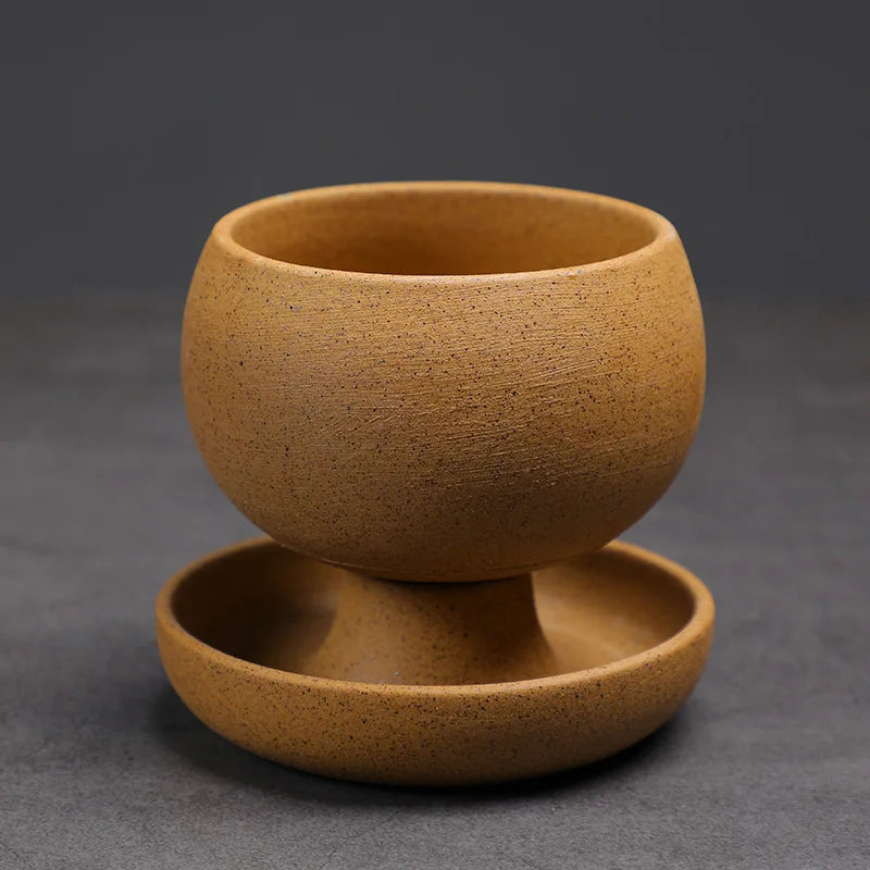 ☕🤍 Vintage Stoneware Coffee Mug & Saucer Set – Rustic Boho Ceramic Tea Cup