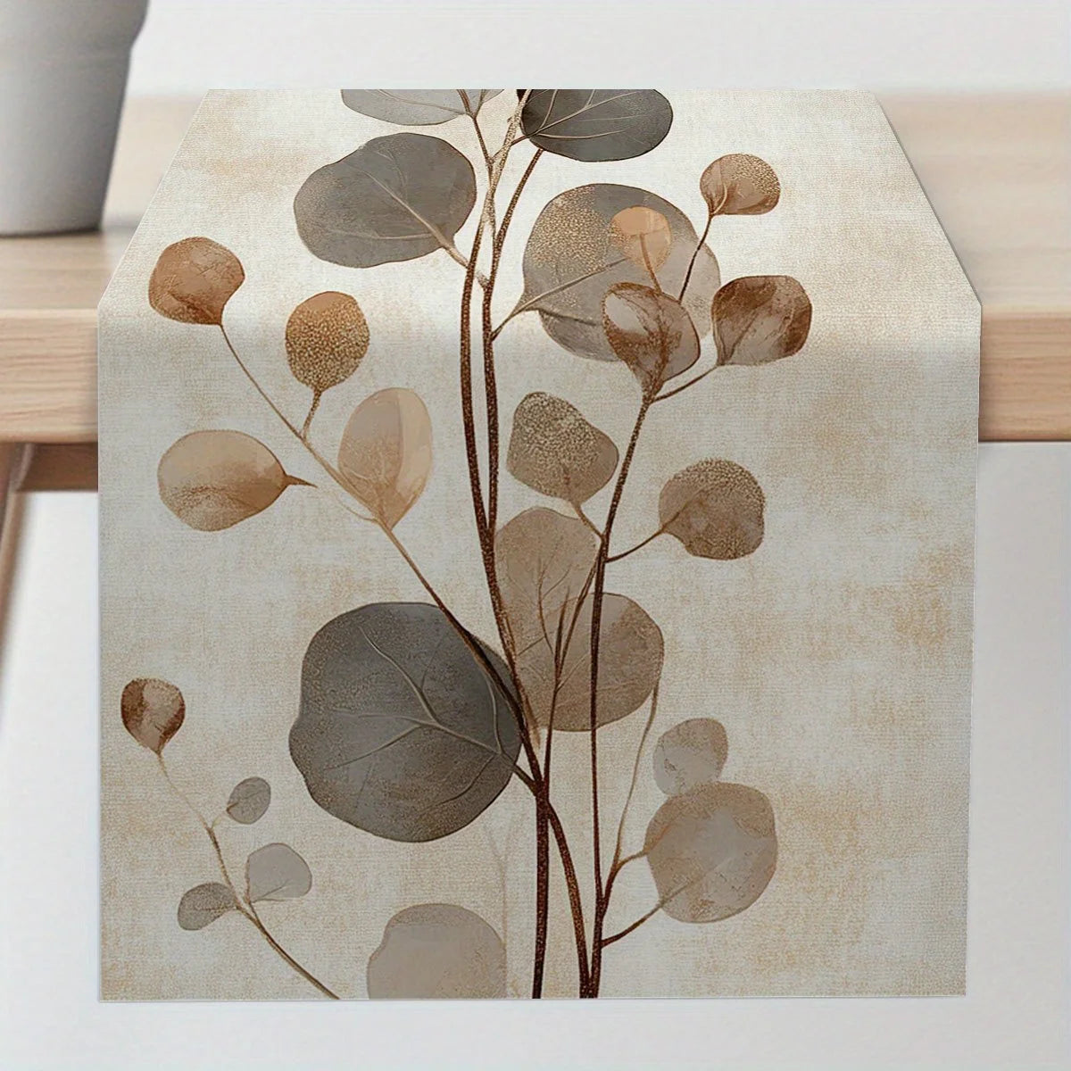 🌿🤍 Boho Eucalyptus Table Runner – Linen Botanical Dining Table Décor