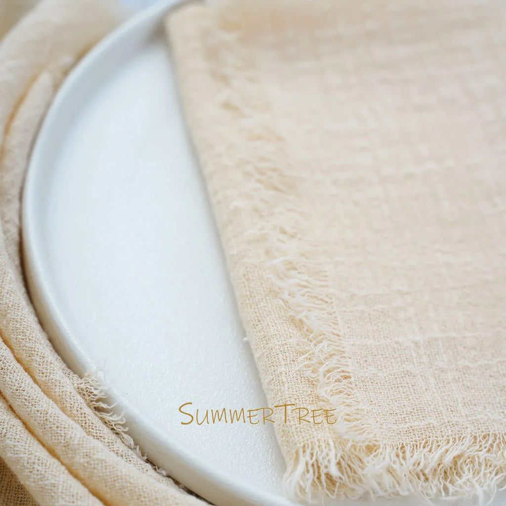 🌿🤍 Boho Cotton Gauze Napkins – Reusable Textured Table Linens (Set of 24)