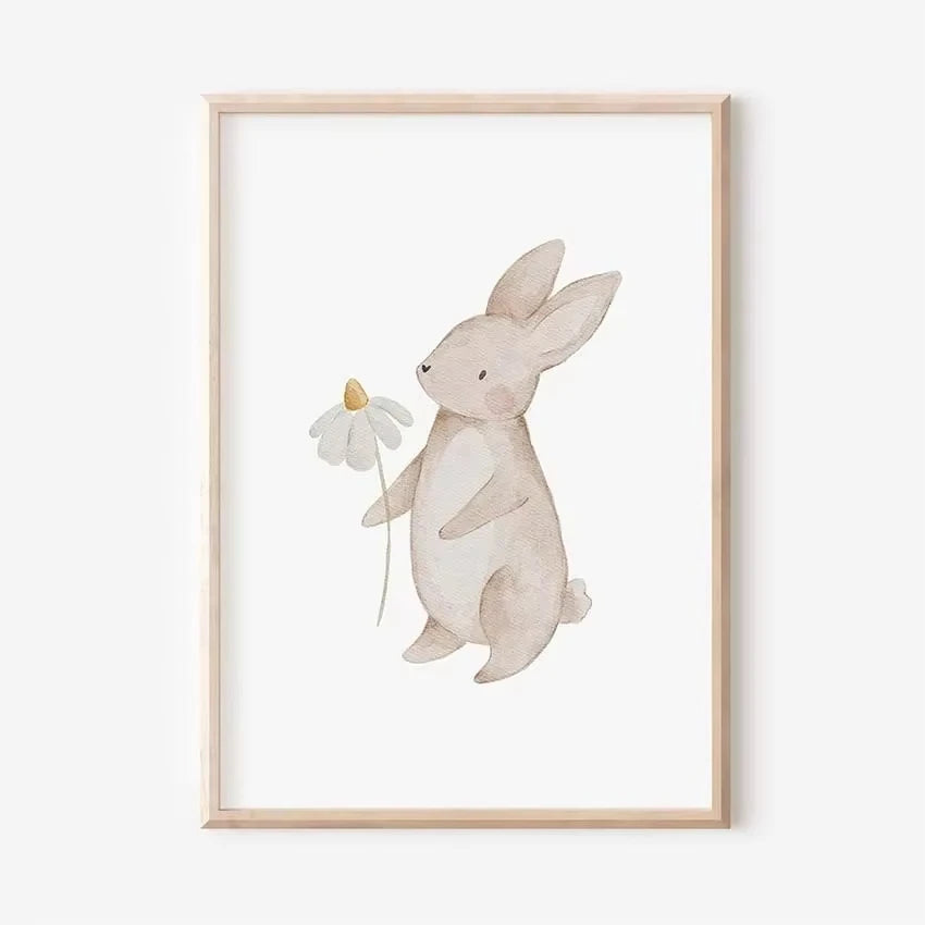 🐰🐻🐝🌸 Boho Friends Wall Art –  Animal Nursery Canvas Print