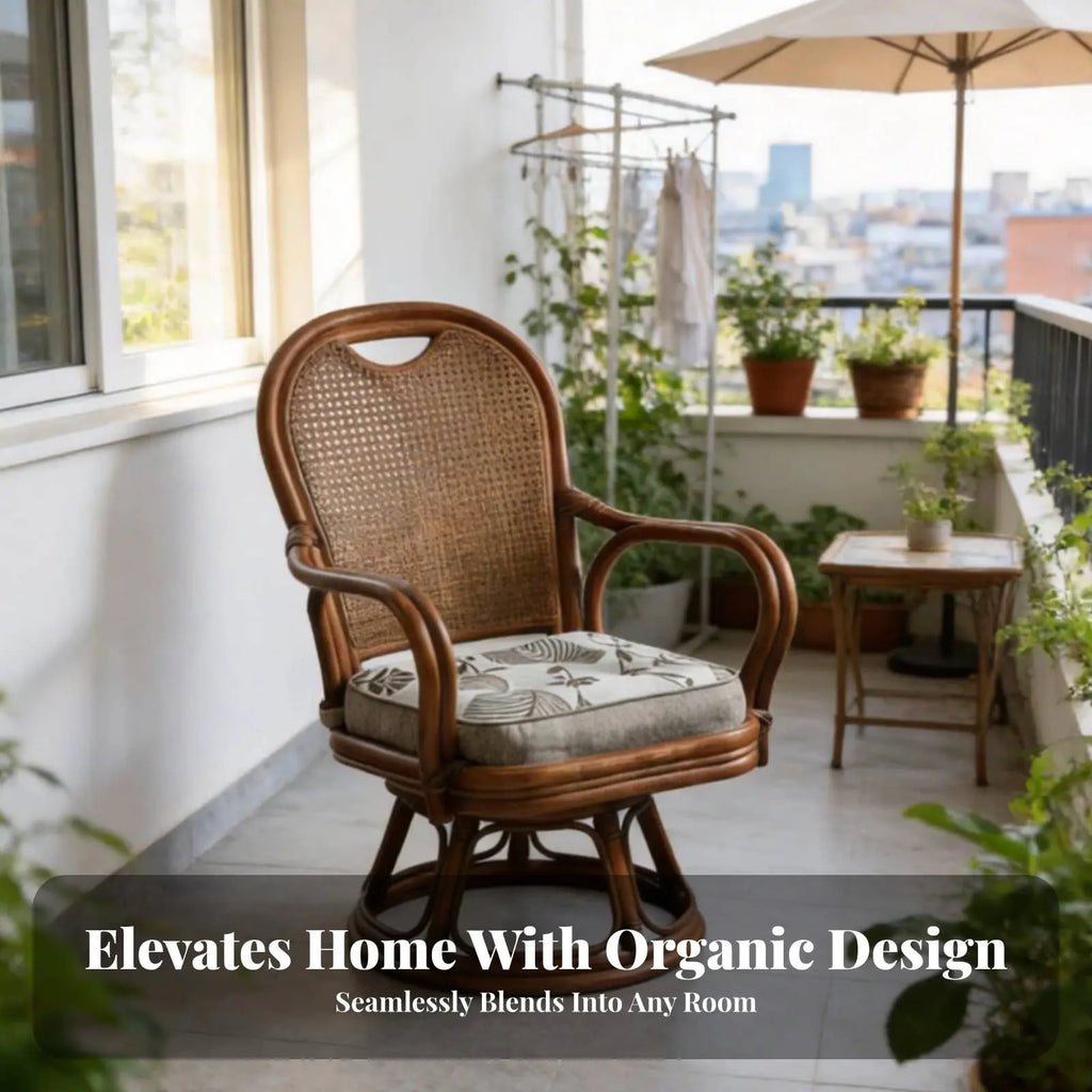 360° Swivel Rattan Accent Chair – Boho Cane Lounge Chair