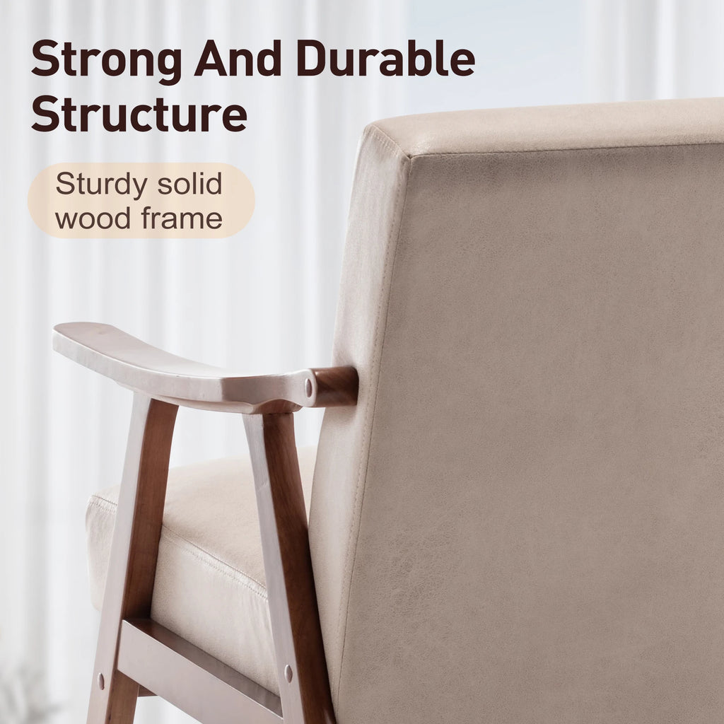 🤍🪑 Boho Mid-Century Accent Chair – Solid Wood Lounge Chair with Wingback Design
