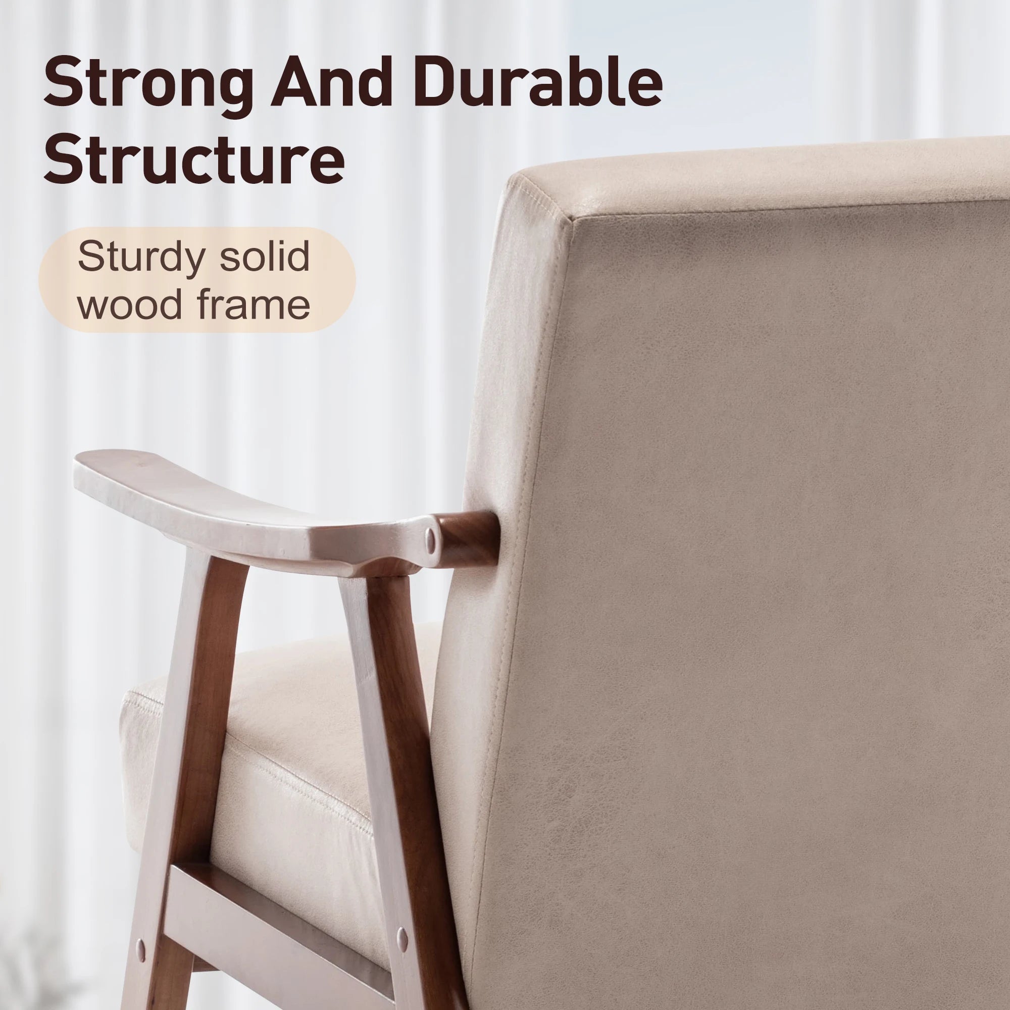 🤍🪑 Boho Mid-Century Accent Chair – Solid Wood Lounge Chair with Wingback Design