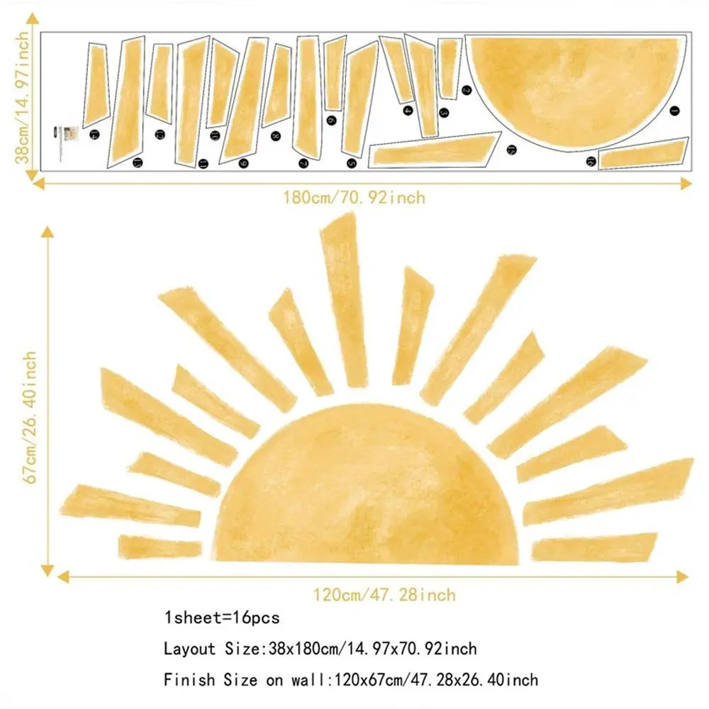 ☀️🌿🤍 Boho Half Sun Wall Decal – Peel & Stick Nursery & Bedroom Wall Art