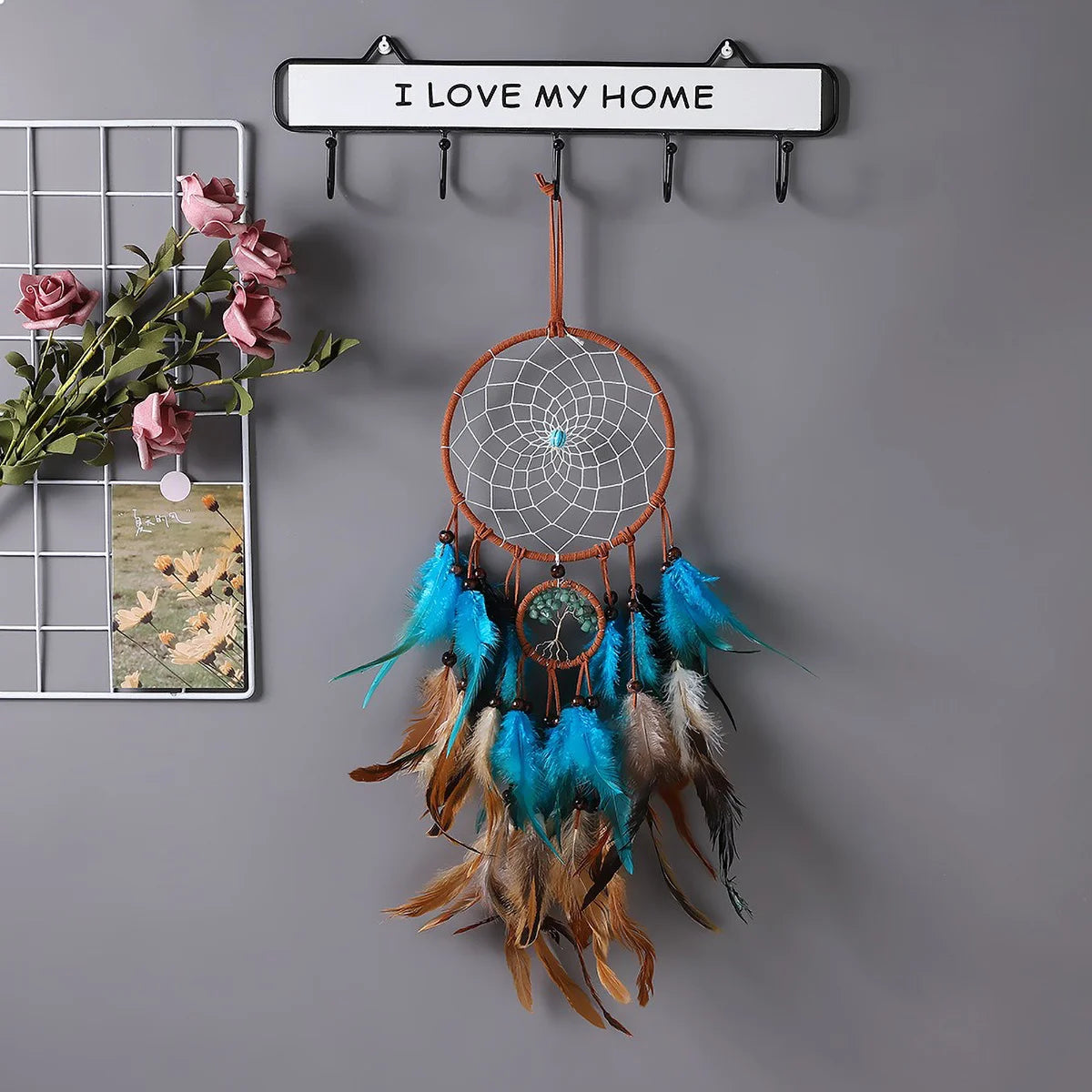 🪶🌙🤍 Boho Feather Dream Catcher – Handwoven Macramé Wall Hanging
