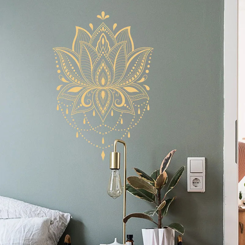 🪷🌿 Boho Lotus Mandala Wall Decals – Peel & Stick Meditation Wall Art
