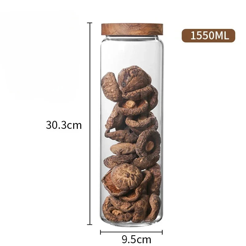 🌿 Airtight Glass Pantry Canister with Wooden Lid – Kitchen Storage Jar