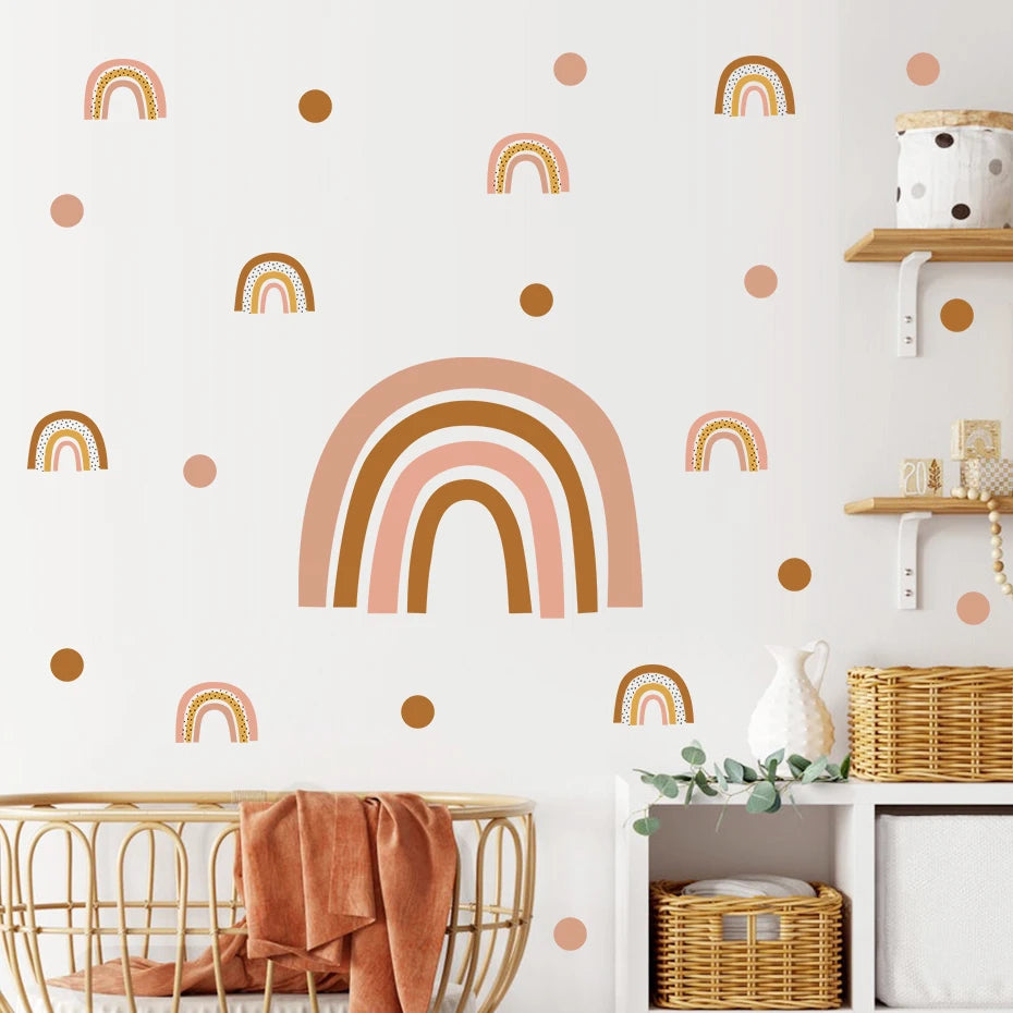 🌈☁️🤍 Boho Rainbow Wall Decals – Peel & Stick Nursery Wall Art