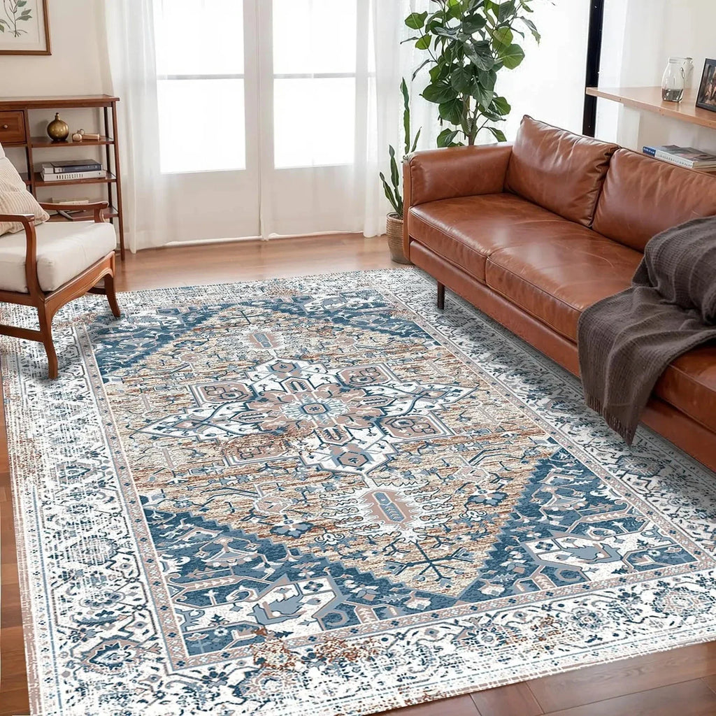 🌿🤍 Boho Non-Slip Area Rug – Soft Easy-Care Living Room & Bedroom Carpet