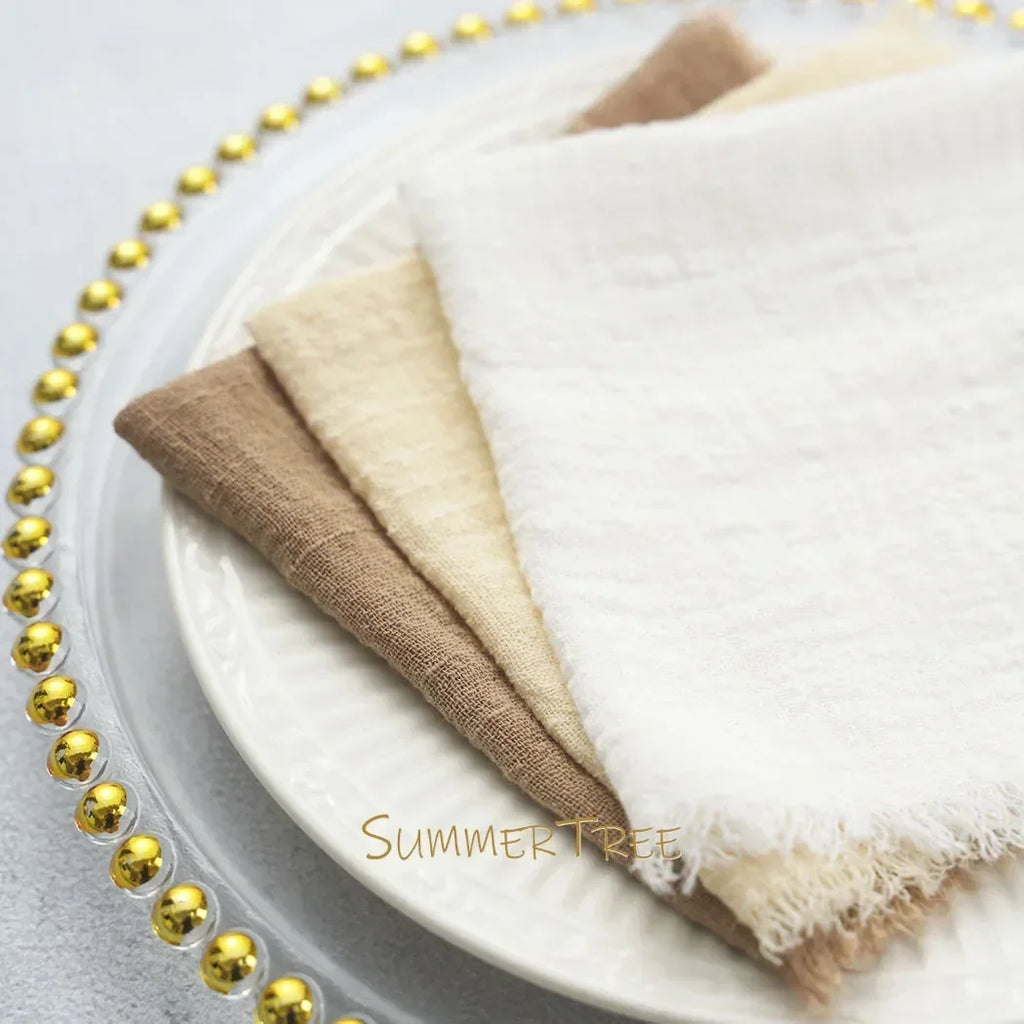 🌿🤍 Boho Cotton Gauze Napkins – Reusable Textured Table Linens (Set of 24)