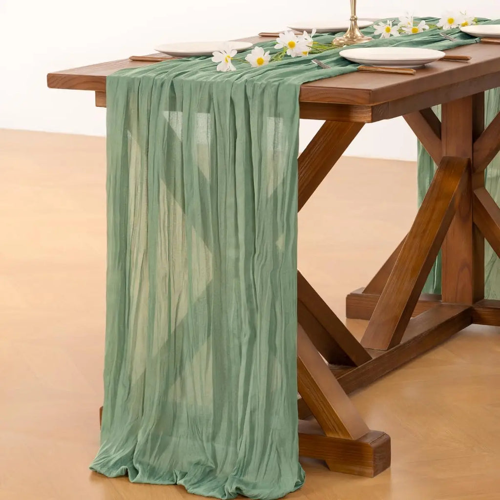 🤍🌾 Boho Cheesecloth Table Runner Set – Rustic Gauze Table Décor (10 Pieces)